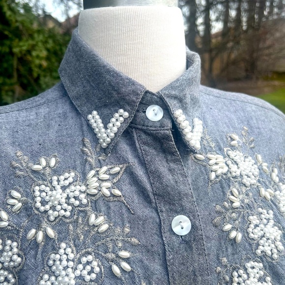 JANE ASHLEY 80’S Vintage Gray blue Embroidered Women’s Shirt - Picture 3 of 6